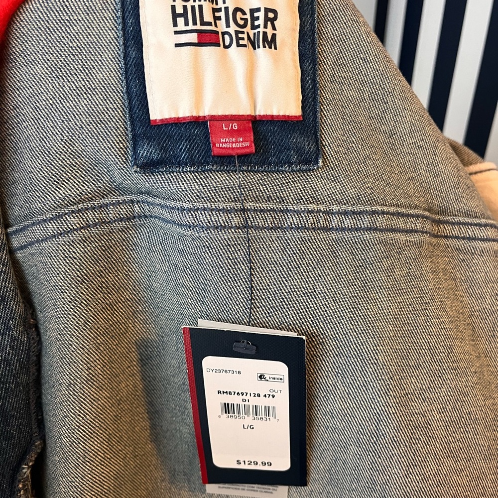 Denim and Red Hooded Tommy Hilfiger mixed media Jacket sz large BNWT - Picture 7 of 7